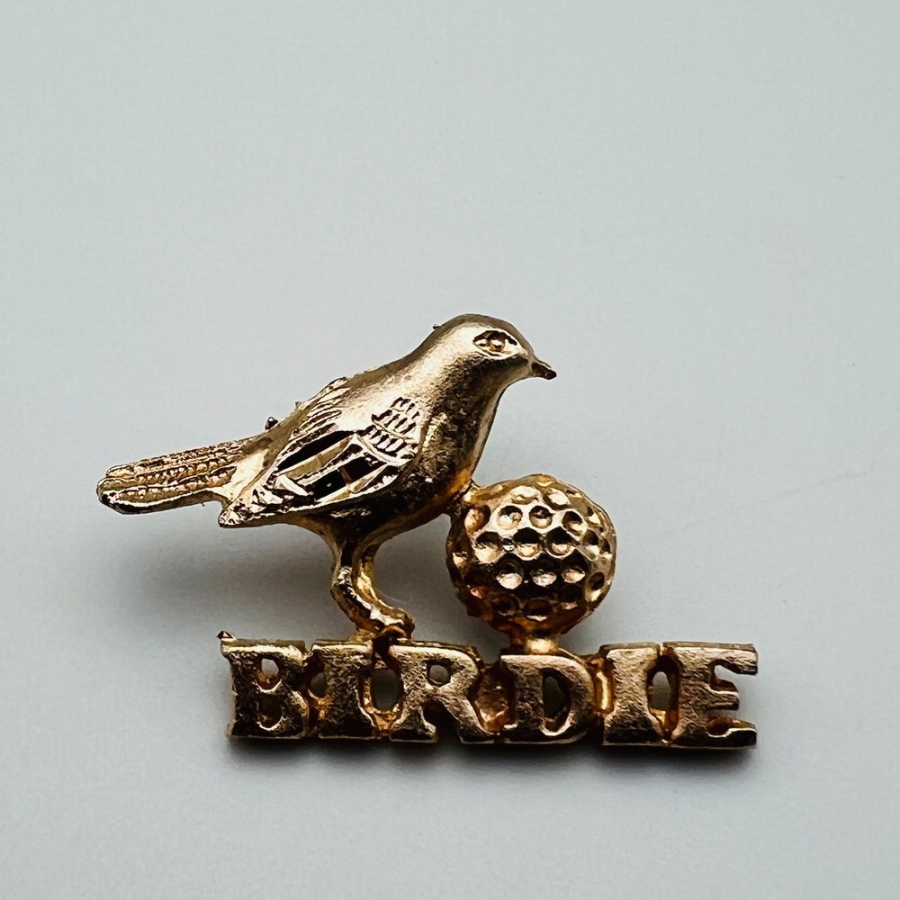 Birdie Golf Hat Lapel Pin Gold Tone Tie Tack Figural Sports Brooch Novelty Gift